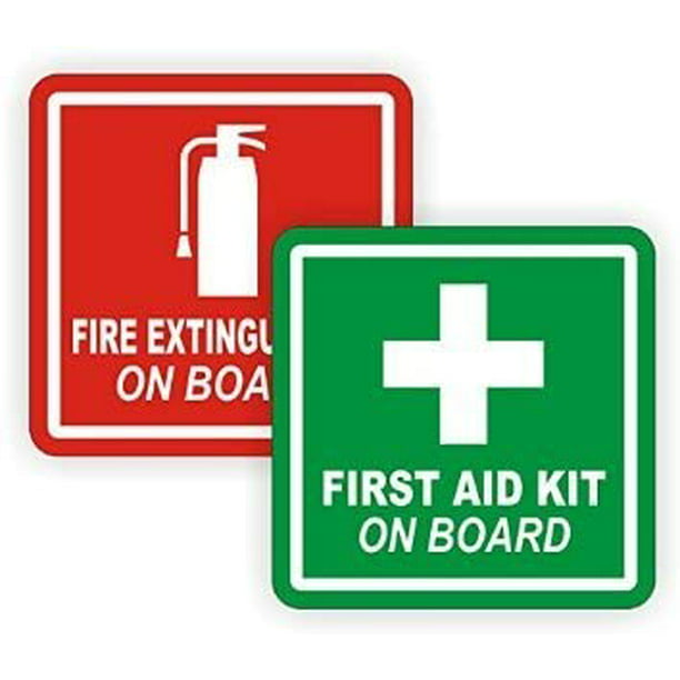 First Aid Kit & Fire Extinguisher On Board Print Wall Art Decor Vinyl Sticker